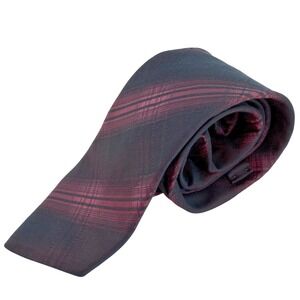 Murano Men's Silk Plaid Tie Burgundy Navy Blue Hand Tailored USA